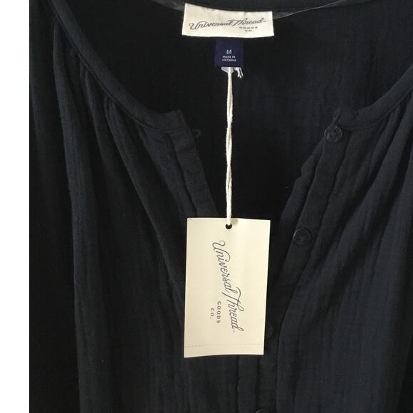 Universal Thread Balloon Long Sleeve Tie-Front Shirtdress w/ Pockets  Blk M New - Picture 5 of 6
